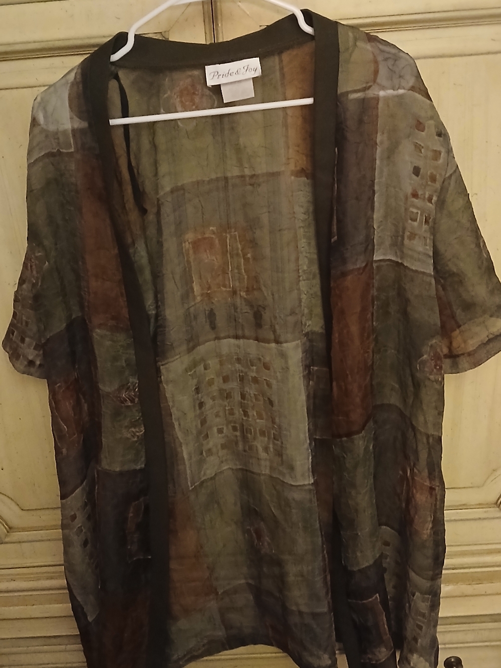Short-Sleeve Patchwork Button-Down Shirt - Olive & Brown